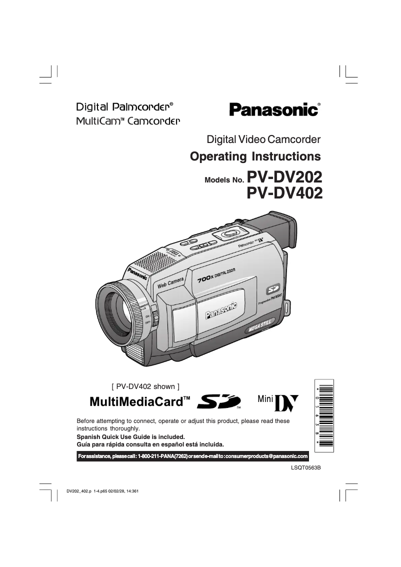 First page image of the manual for PV-DV202