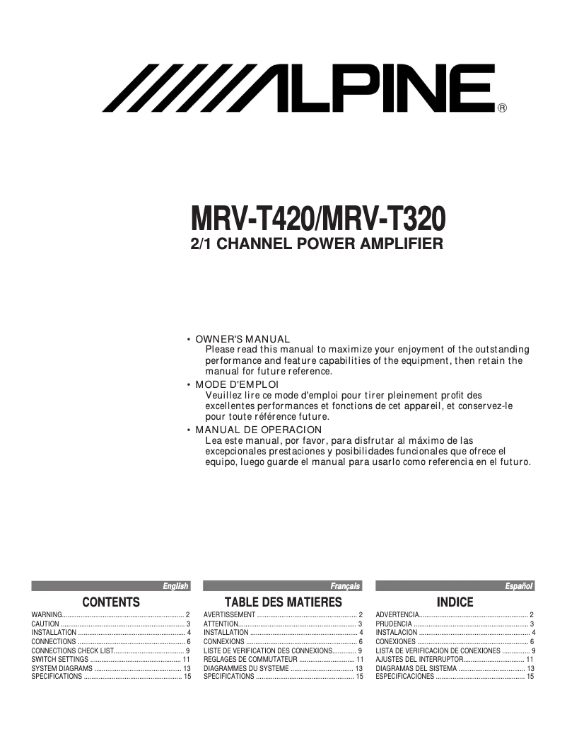 Page 1 of the manual User Manual Alpine MRV-T320