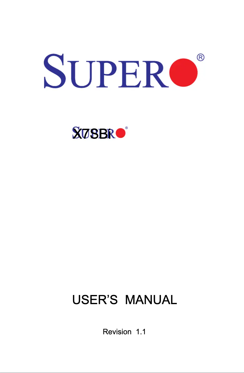 Page 1 of the manual User Manual Supermicro X7SBI