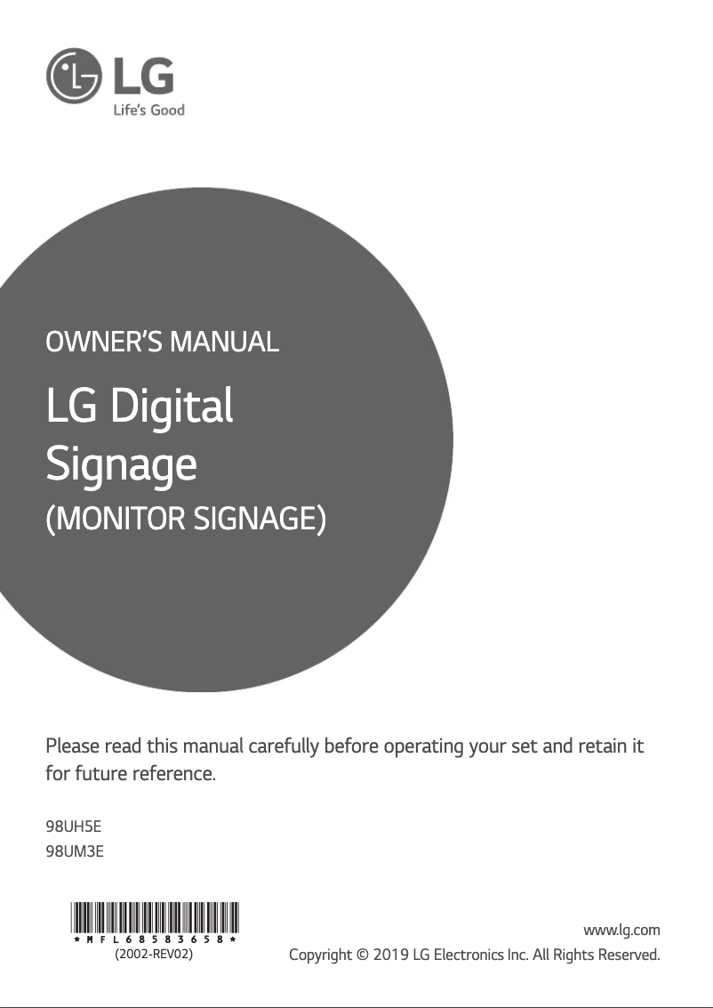 First page image of the manual for 98UH5E