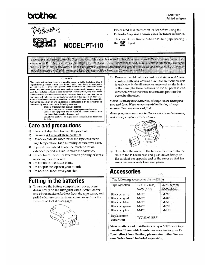 First page image of the manual for P-Touch 110