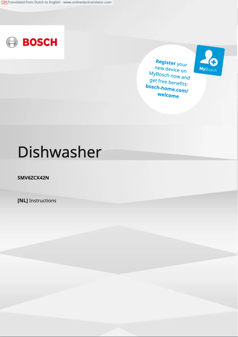 Page 1 of the manual User Manual Bosch SMV6ZCX42N