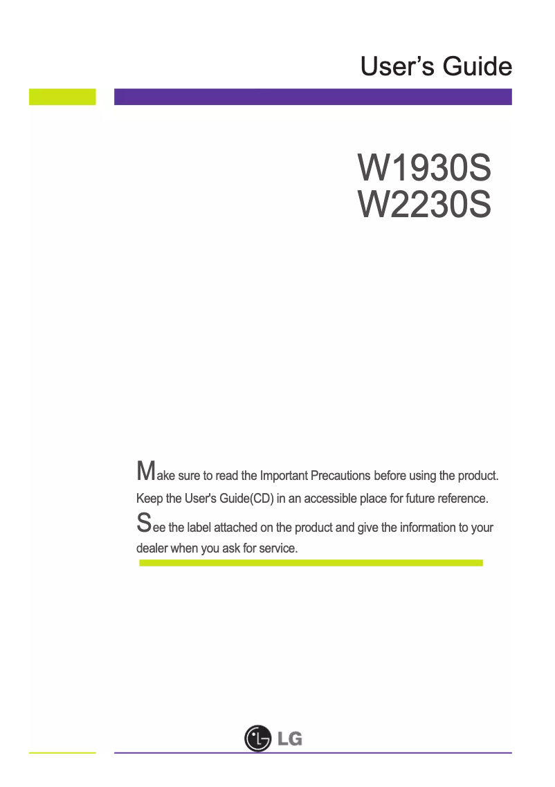 Page 1 of the manual User Manual LG W1930S