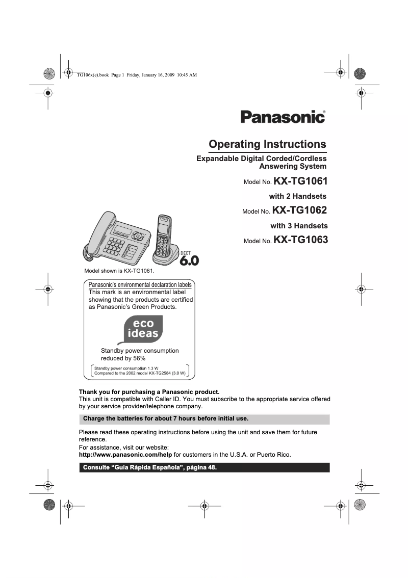 Page 1 of the manual User Manual Panasonic KX-TG1063