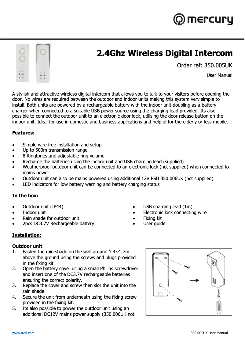 Page 1 de la notice Manuel utilisateur Mercury 350.126UK