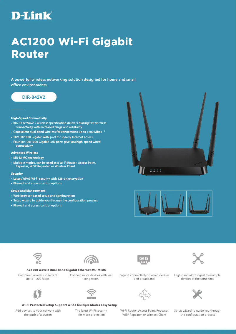 Page 1 of the manual Technical Sheet D-Link DIR‑842V2