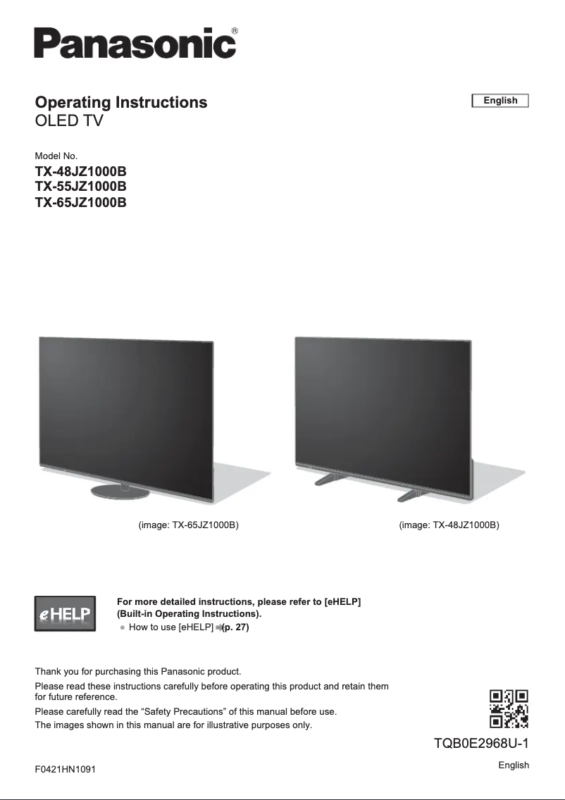 Page 1 of the manual Quick Start Guide Panasonic TX-48JZ1000B