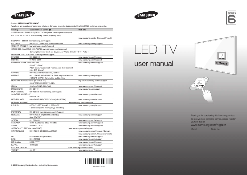First page image of the manual for UE55H6650AL