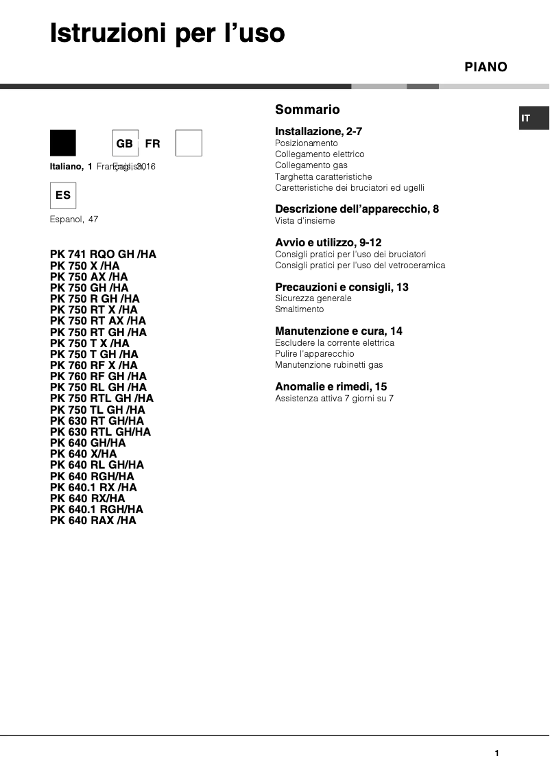 First page image of the manual for PK 640 R X /HA
