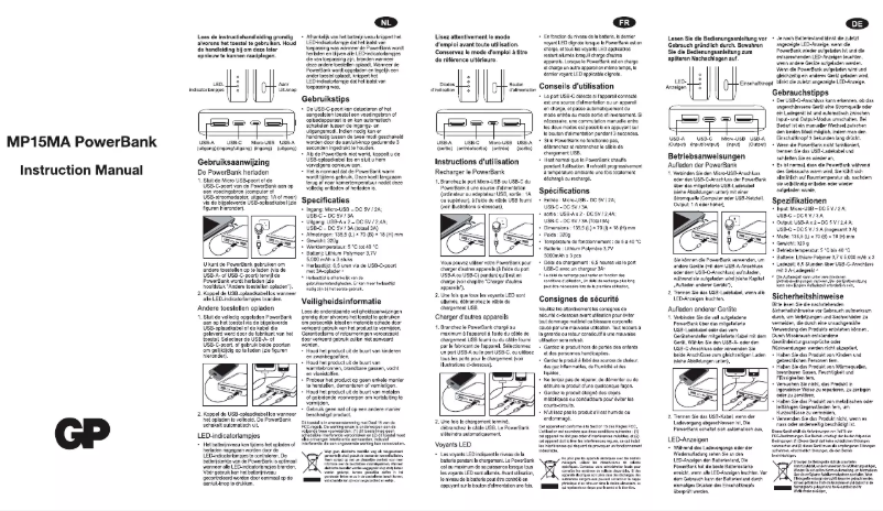 Page 1 of the manual User Manual GP Batteries MP15MA