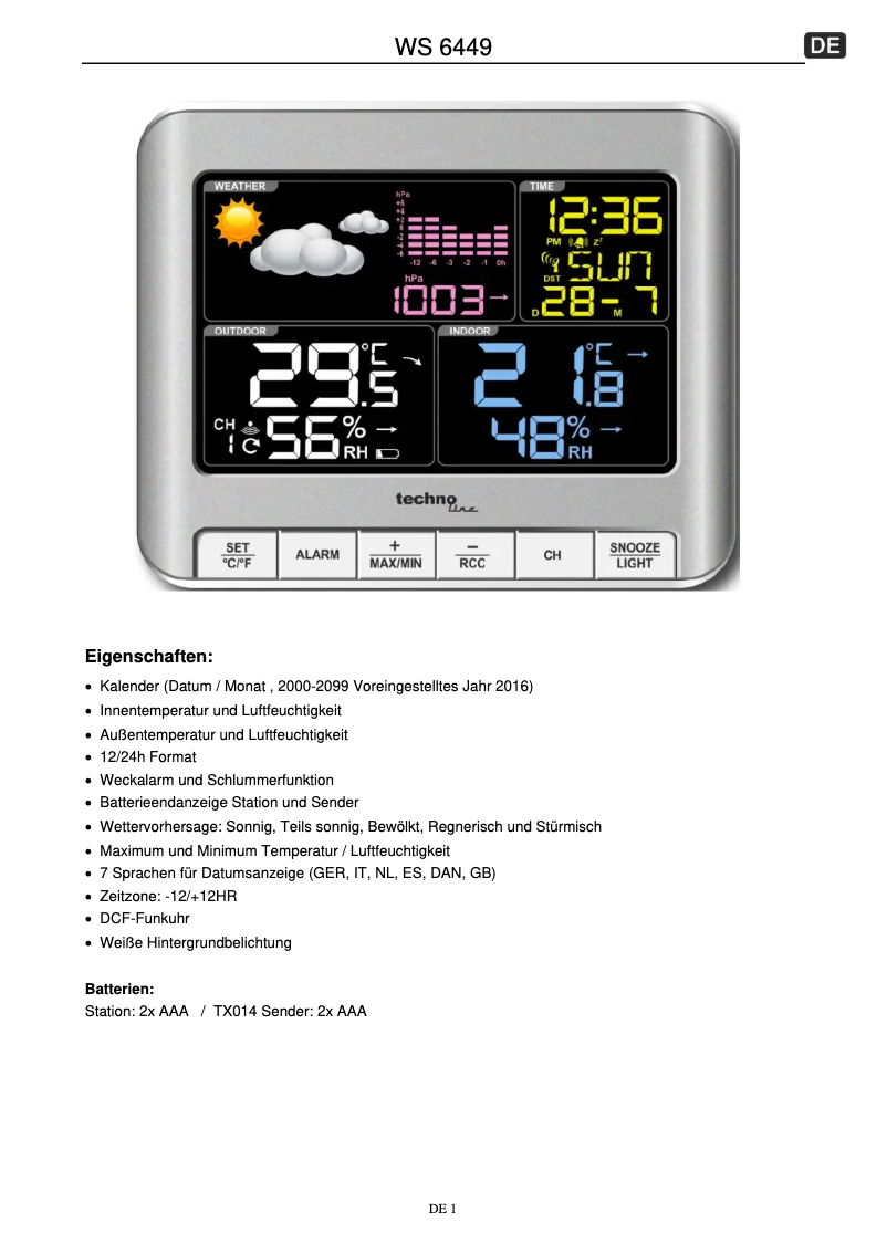 First page image of the manual for WS 6449