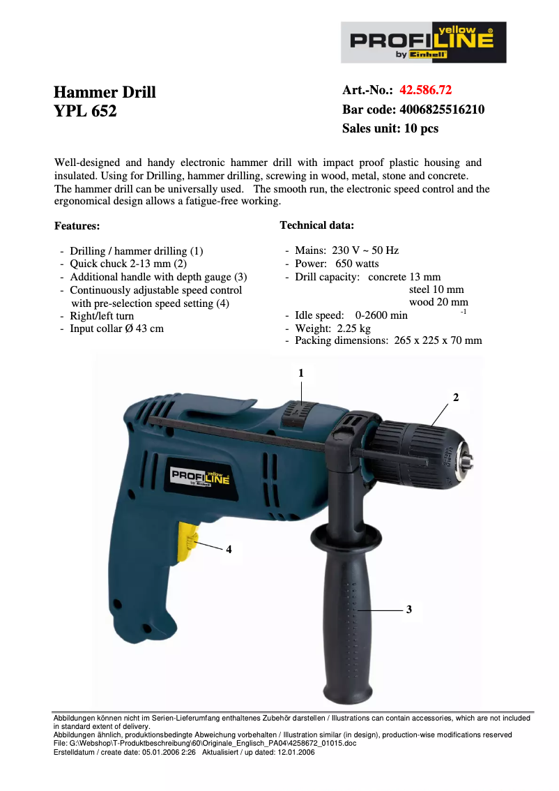 First page image of the manual for YPL 652