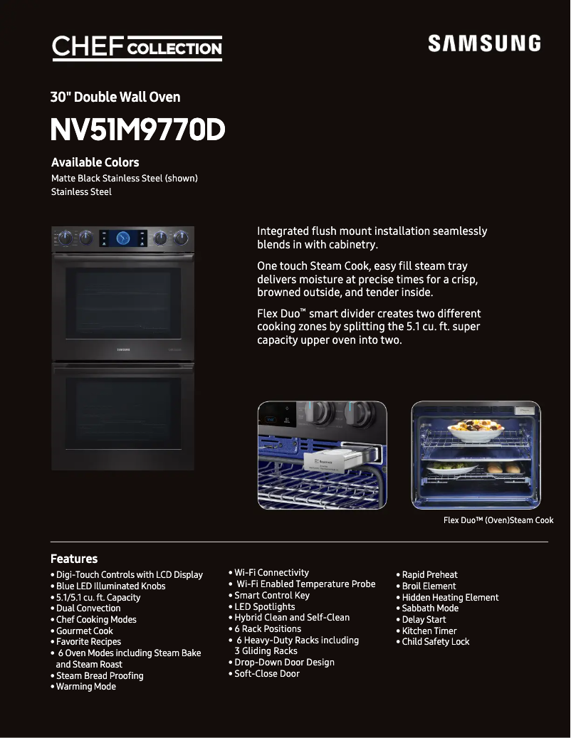 Page 1 of the manual Technical Sheet Samsung NV51M9770DS