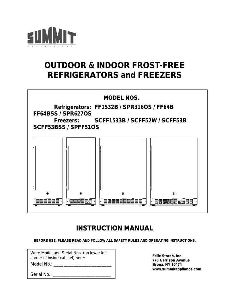 First page image of the manual for SCFF52W