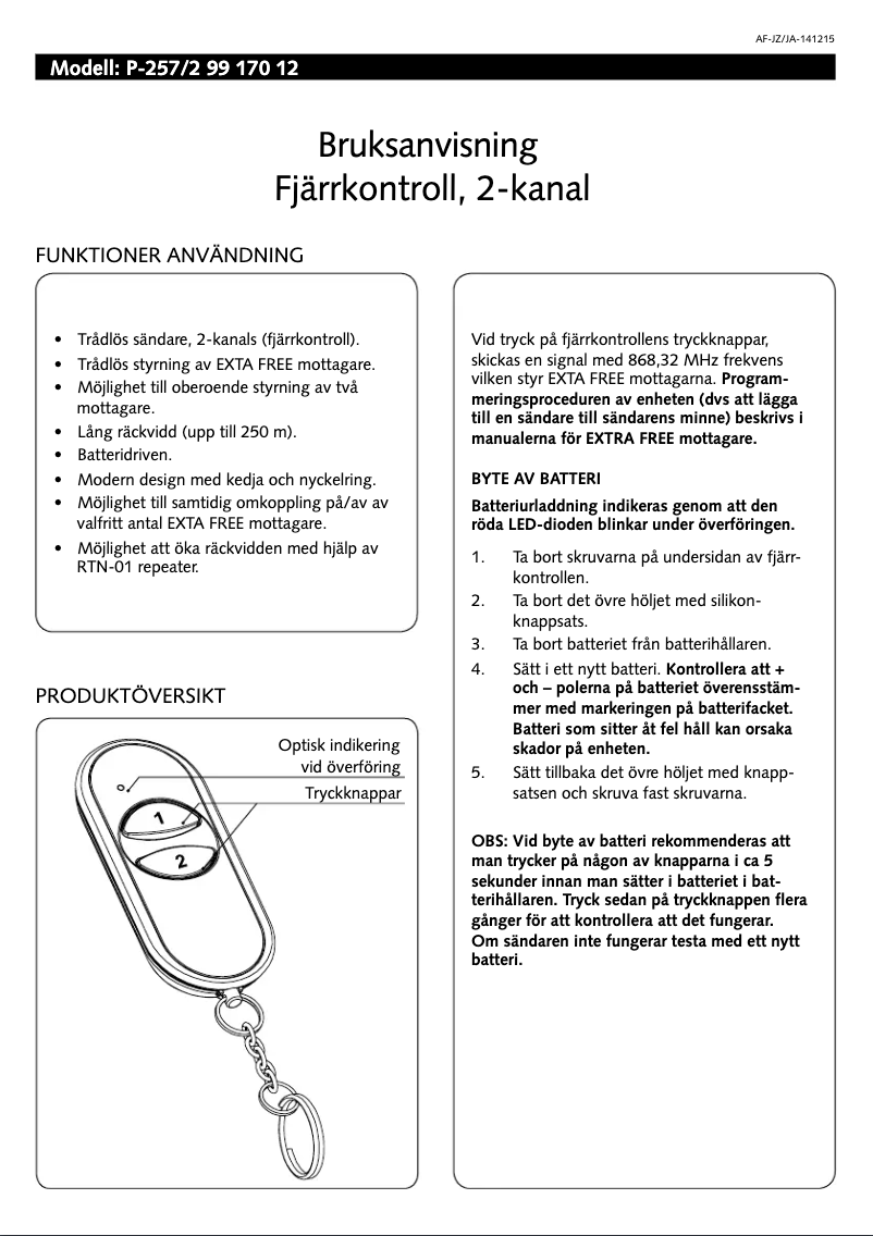 First page image of the manual for P257