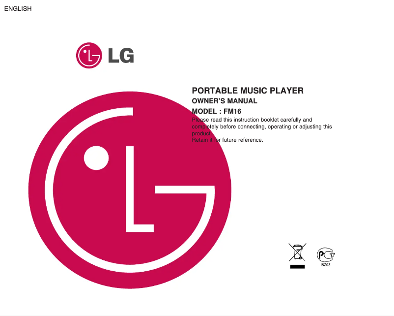 Page 1 of the manual User Manual LG FM16