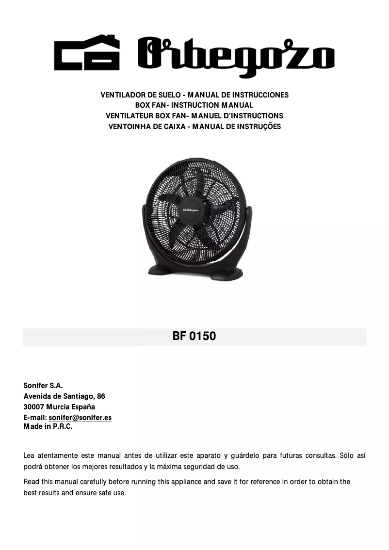 Page 1 of the manual User Manual Orbegozo BF 0150