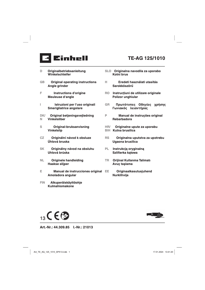 First page image of the manual for TE-AG 125/1010