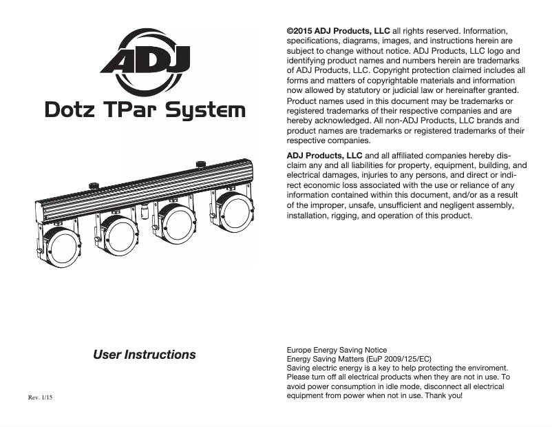 Page 1 of the manual User Manual Adj Dotz TPar
