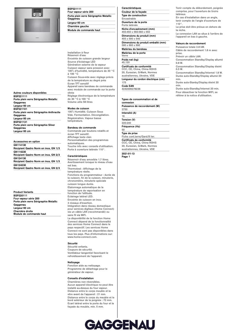 First page image of the manual for BSP221111
