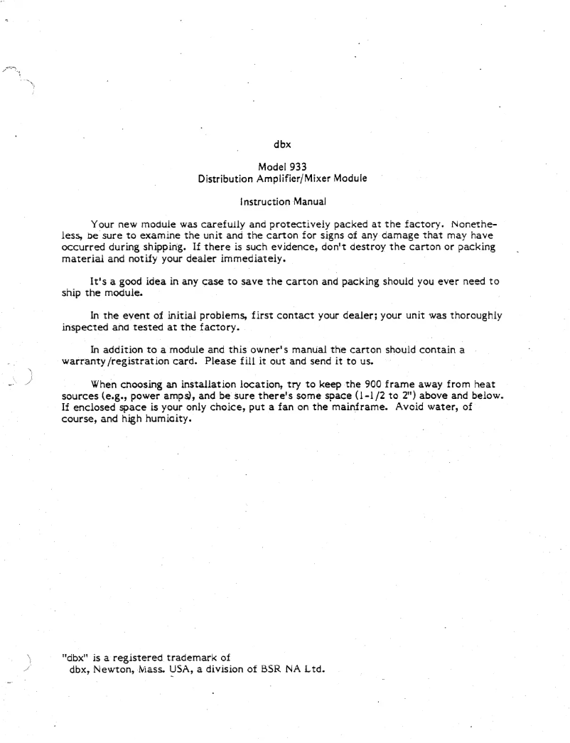 Page 1 of the manual User Manual DBX 933