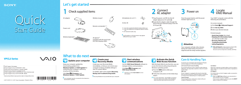 Page 1 of the manual Installation Guide Sony Vaio VPCL235