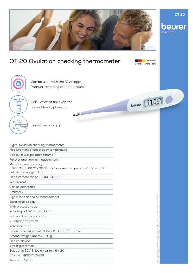 Page 1 of the manual Technical Sheet Beurer OT 20