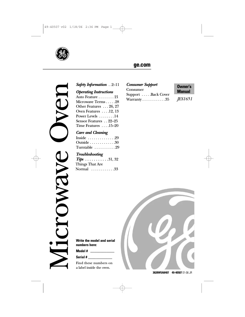 First page image of the manual for JES1651SJ