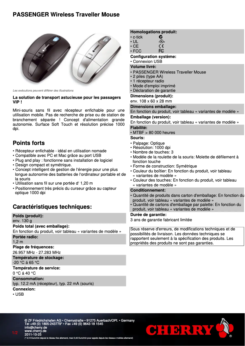 Page 1 of the manual Technical Sheet Cherry PASSENGER