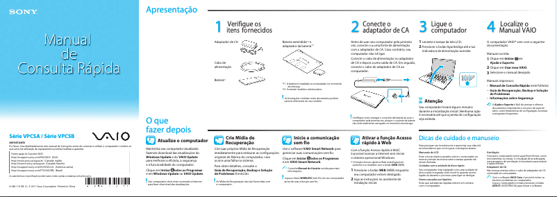 First page image of the manual for Vaio VPCSA25GB