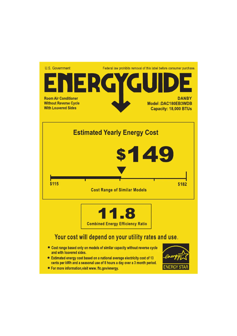 Page 1 of the manual Energy Label Danby DAC180EB3WDB