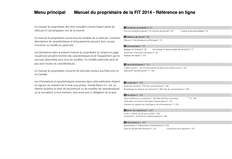 First page image of the manual for Fit (2014)