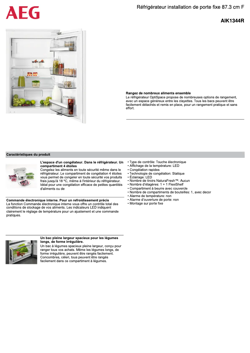 Page 1 of the manual Technical Sheet AEG AIK1344R