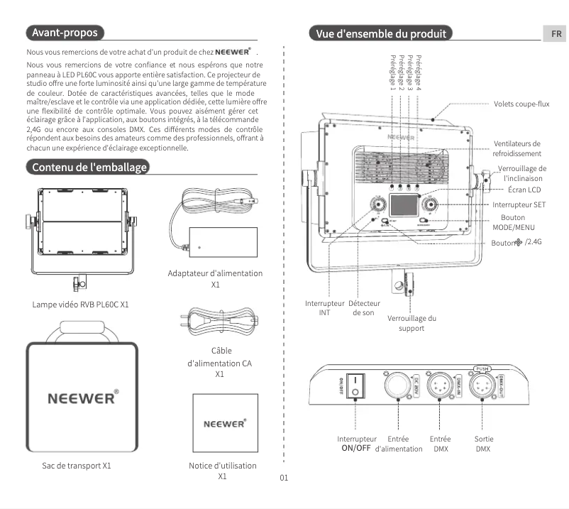 Page 1 of the manual User Manual Neewer PL60C