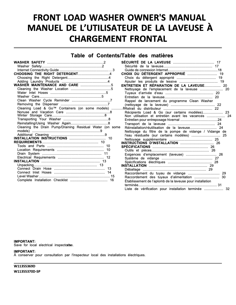Page 1 of the manual Energy Label Whirlpool WFW5605MC