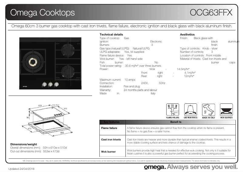 First page image of the manual for OCG63FFX