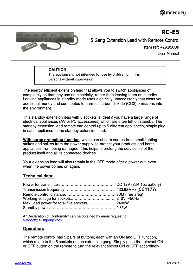 First page image of the manual for RC-E5