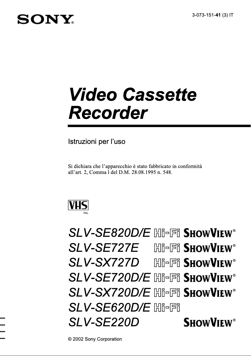First page image of the manual for SLV-SE820D