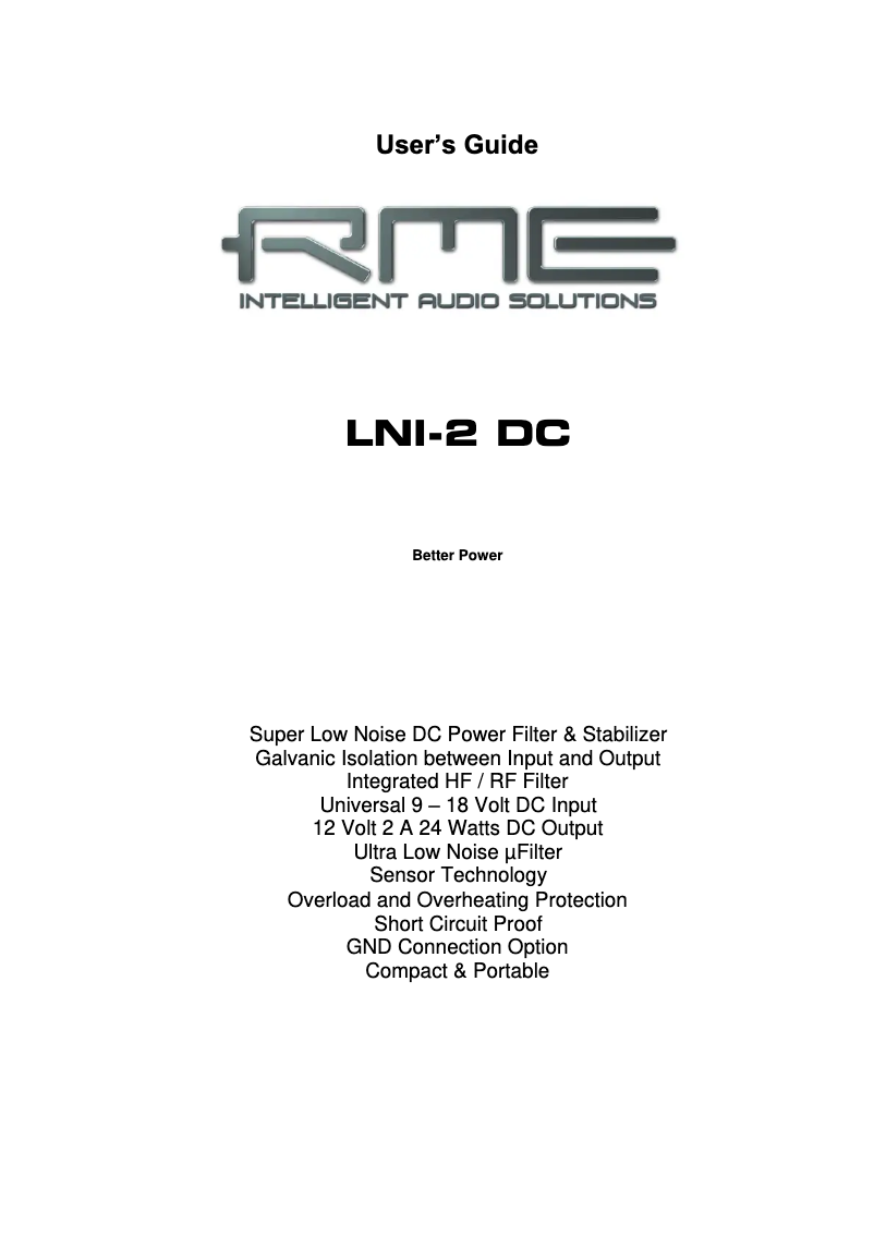 Page 1 of the manual User Manual RME LNI-2 DC