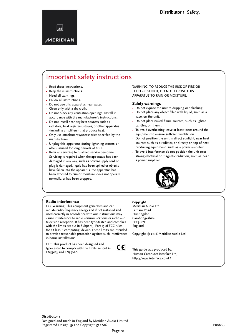 Page 1 of the manual User Manual Meridian Distributor 1
