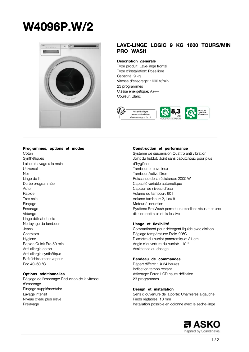 First page image of the manual for W4096P.W/2