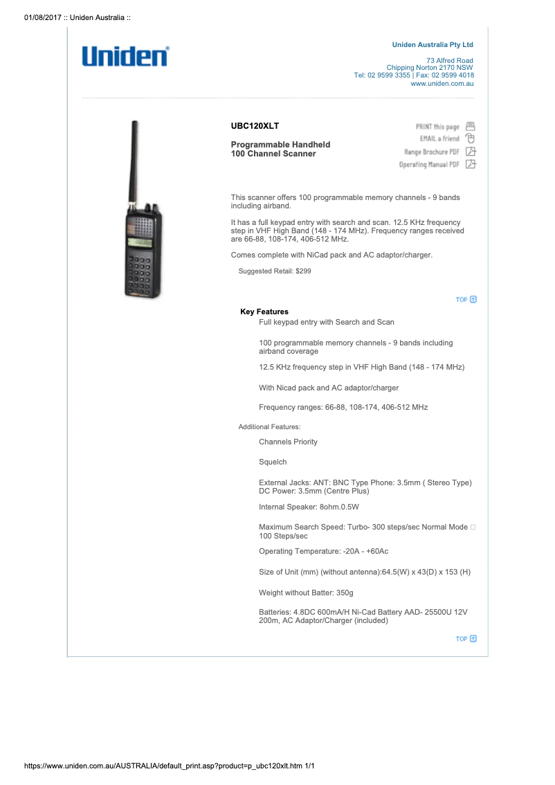 Page 1 of the manual User Manual Uniden UBC120XLT