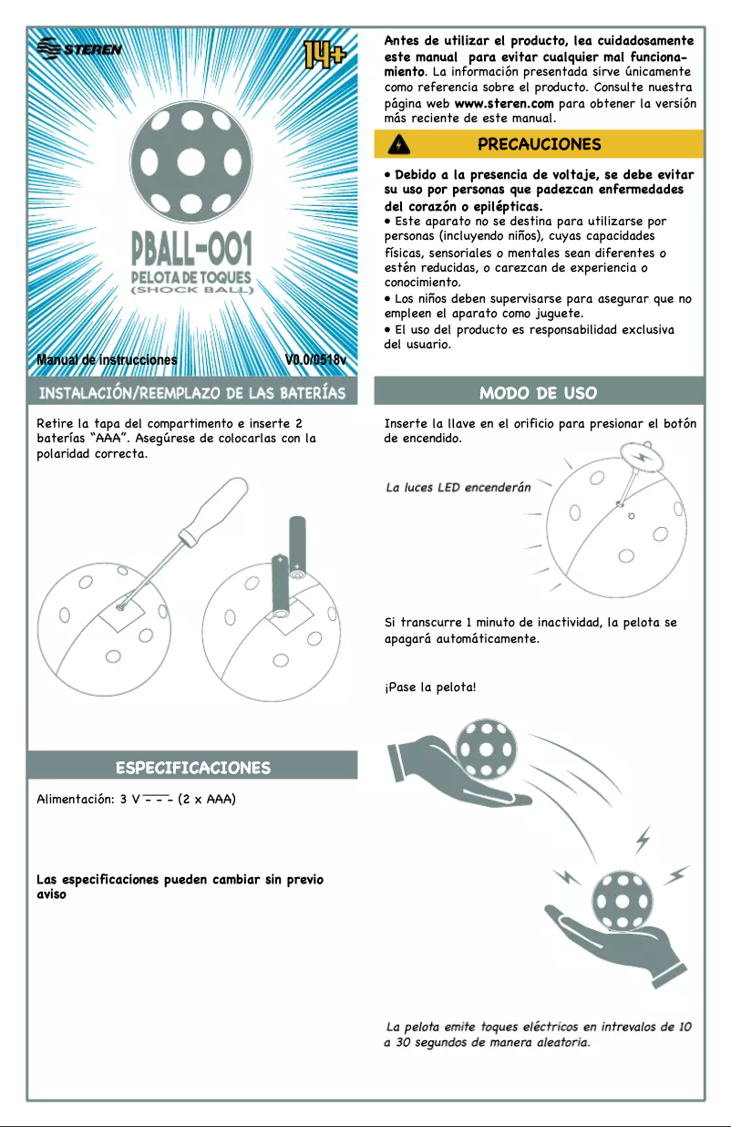 First page image of the manual for PBALL-001