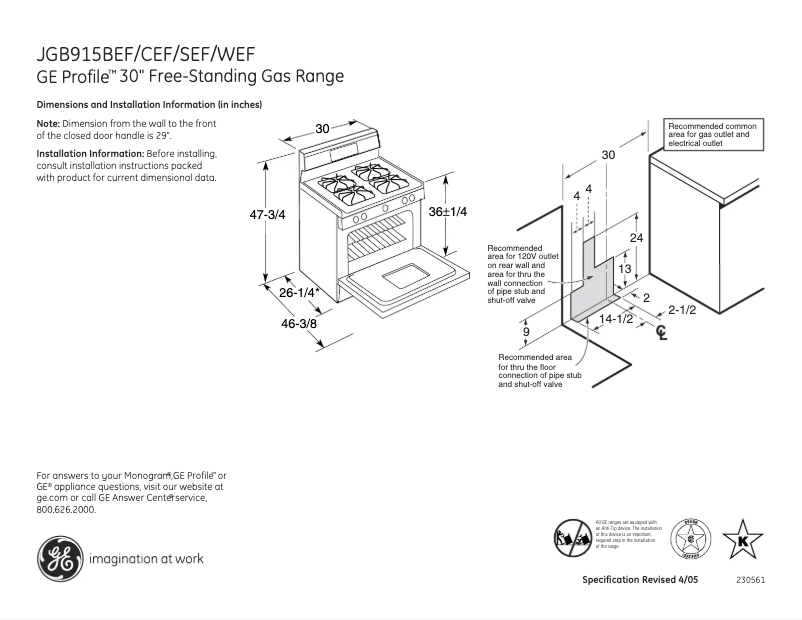 Page 1 of the manual Technical Sheet GE Profile JGB915CEFCC