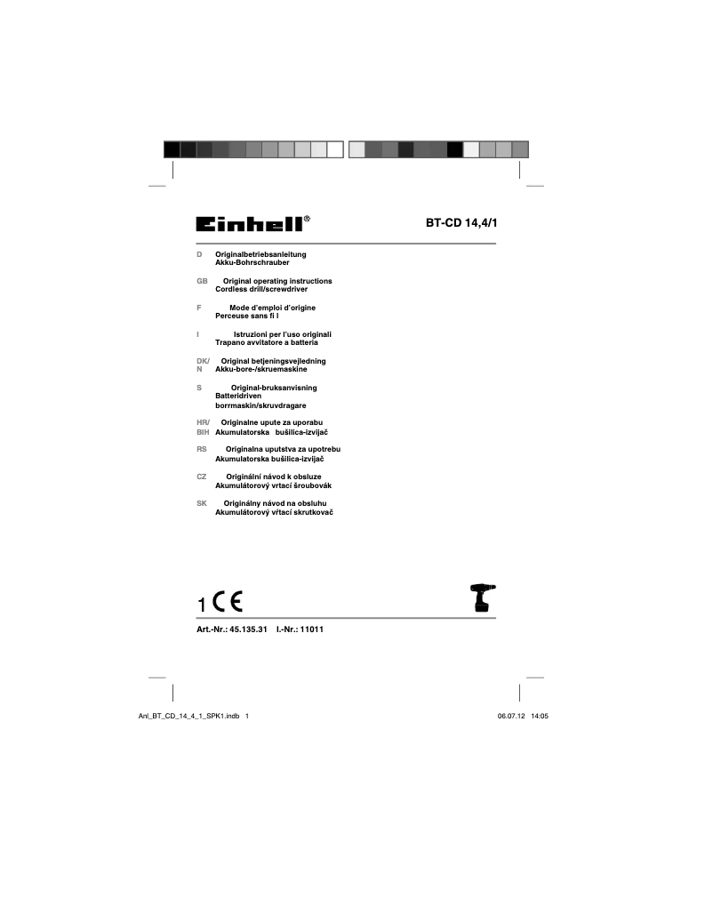Page 1 of the manual User Manual Einhell BT-CD 14,4/1