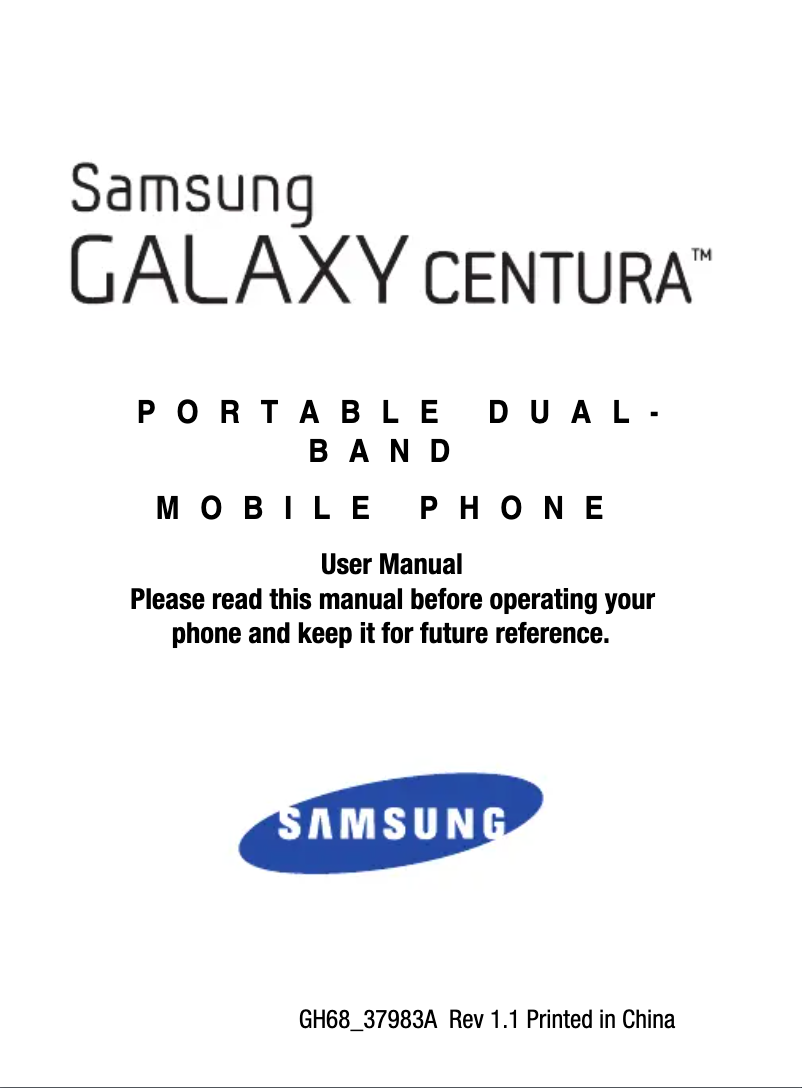 Page 1 of the manual User Manual Samsung Galaxy Centura SCH-S738