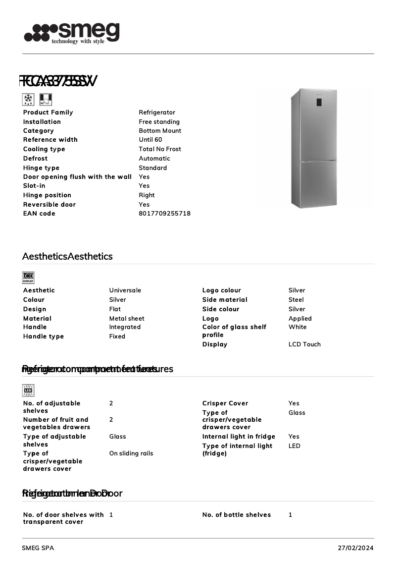 First page image of the manual for FCA375SV