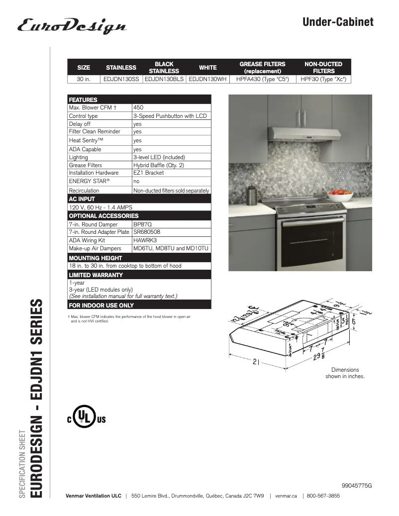 First page image of the manual for EDJDN130WH