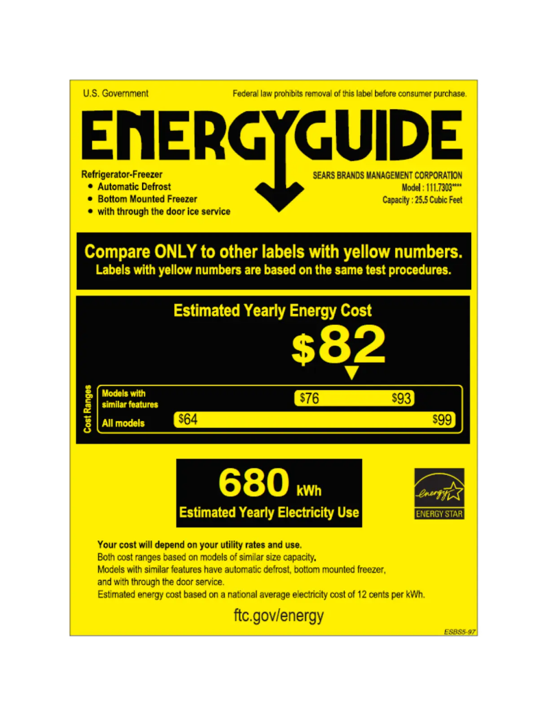 Page 1 of the manual Energy Label Kenmore 73035