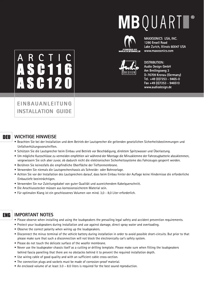 First page image of the manual for ASC116